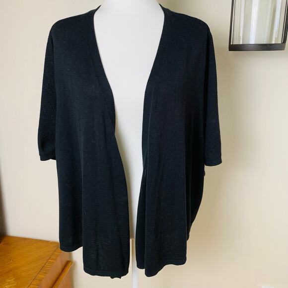 Catherines Plus Size 4X 30/32W Short Sleeve Open Front Cardigan Black Knit - Picture 1 of 6